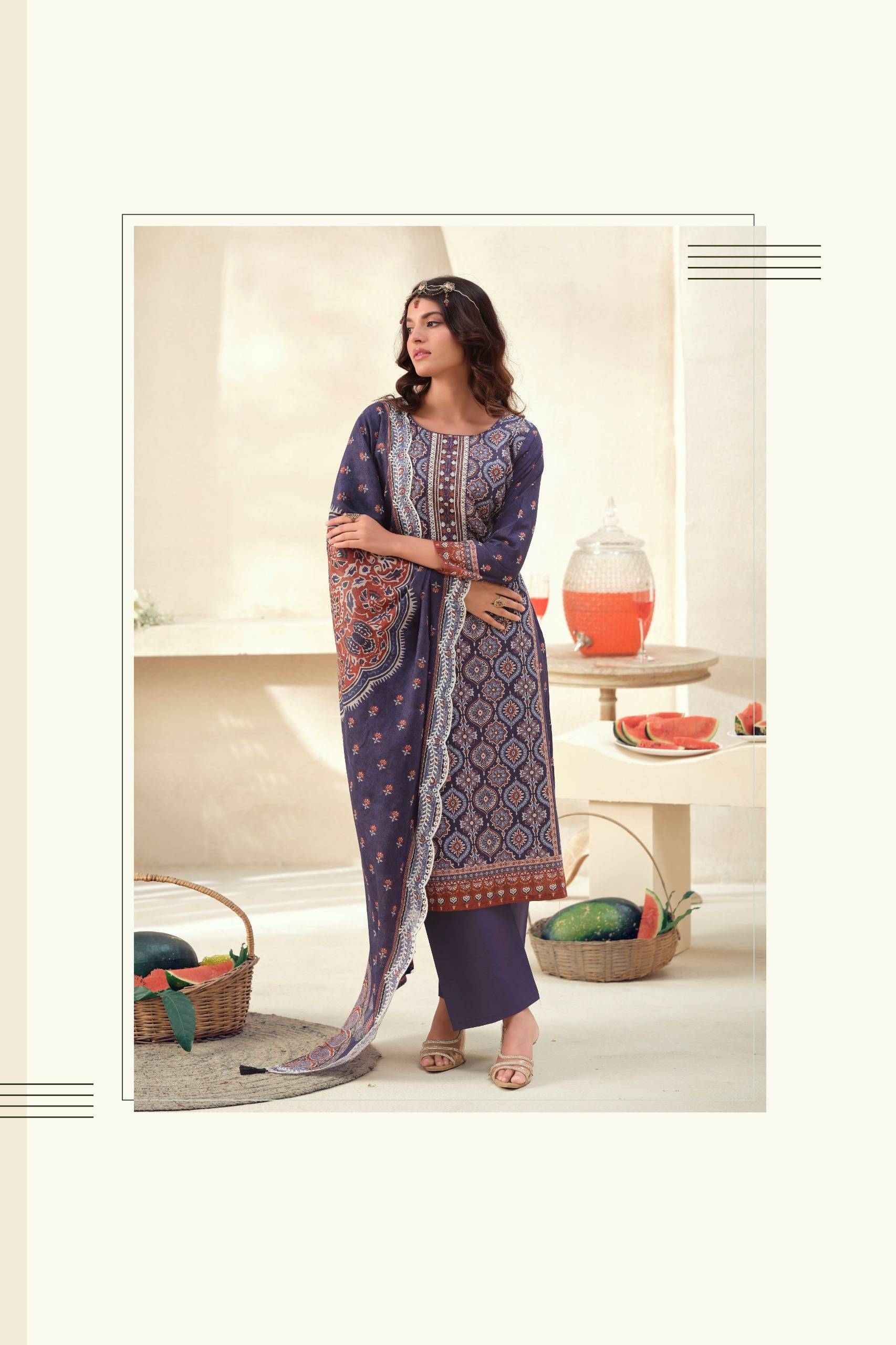 AJRAKH VOL 1 By THE HERMITAGE SHOP  101 To 104 Series Designer Suits FINEST LAWN COTTON Dresses At Wholesale Price